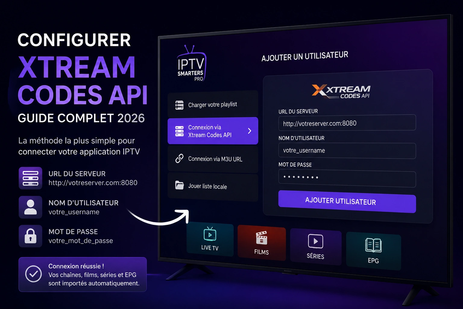 Configurer Xtream Codes API avec URL serveur nom utilisateur et mot de passe