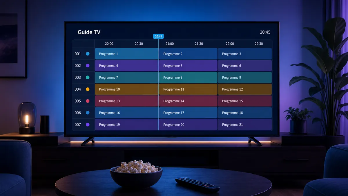 EPG IPTV affiché sous forme de guide TV sur Smart TV